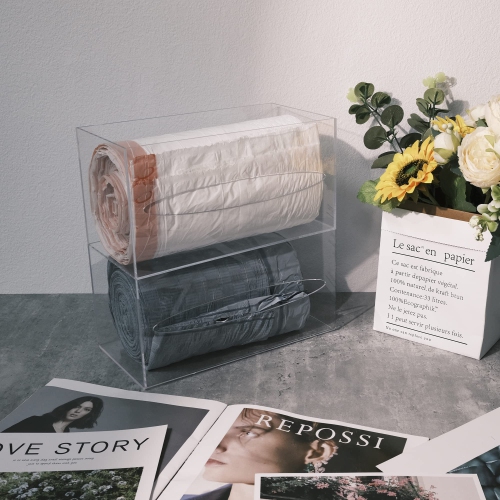 SEANADO Trash Bag Dispenser Holder, 2 Compartment Wall Mount Acrylic Kitchen Double Side Loaded Organizer Storage Box Ho