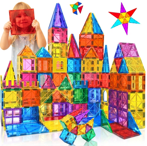 Magnetic Tiles Toys for 3 4 5 6 7 8+ Year Old Boys and Girls Large Magnetic Building Blocks Set for Kids Toddler Magnet