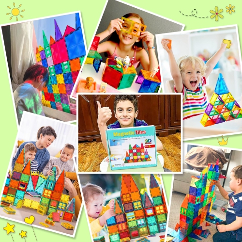 Magnetic Tiles Toys for 3 4 5 6 7 8+ Year Old Boys and Girls Large Magnetic Building Blocks Set for Kids Toddler Magnet