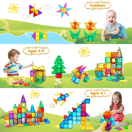 Magnetic Tiles Toys for 3 4 5 6 7 8+ Year Old Boys and Girls Large Magnetic Building Blocks Set for Kids Toddler Magnet