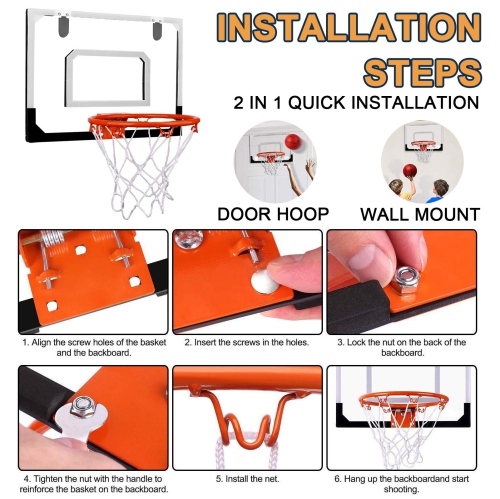 TEUVO Basketball Hoop for Kids and Adults, Strong Indoor Mini Basketball Hoop Set with Pump, Over The Door Game Sport To