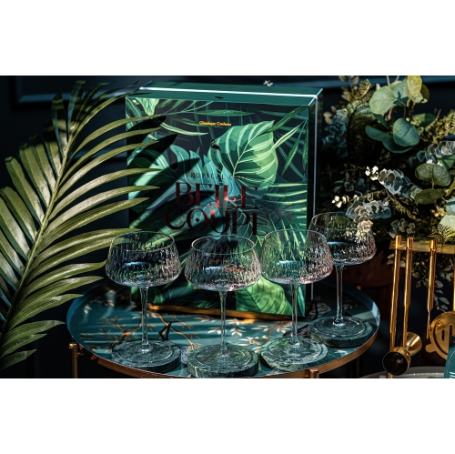 Verres Vintage Flamingo Belle Coupe pour cocktails et champagne | Collection de verres tropicaux Chic | Ensemble de 4 | 12 oz