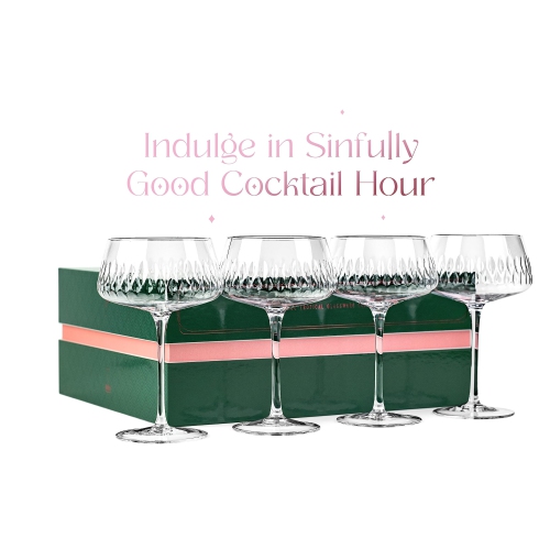 Verres Vintage Flamingo Belle Coupe pour cocktails et champagne | Collection de verres tropicaux Chic | Ensemble de 4 | 12 oz