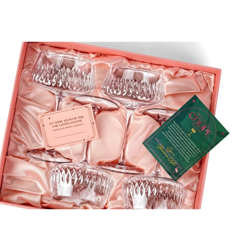 Verres Vintage Flamingo Belle Coupe pour cocktails et champagne | Collection de verres tropicaux Chic | Ensemble de 4 | 12 oz