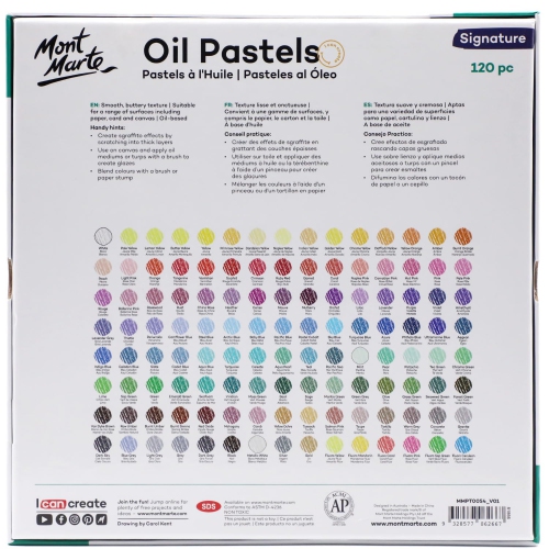 Huile Pastels Signature de Mont Marte, 120 pièces, 120 couleurs variées, ensemble pastel à l'huile vibrante, mélange et superposition parfaits