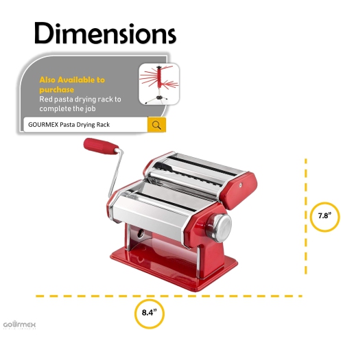 Machine manuelle à pâtes en acier inoxydable de GOURMEX | Avec réglages d'épaisseur réglables | Parfait pour la maison professionnelle