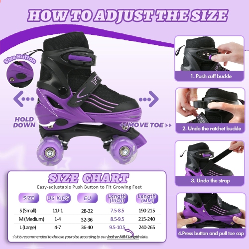 HXWY – Patins à roulettes pour garçons filles, enfants, 4 tailles de patins à roulettes réglables pour adultes et jeunes avec roues illuminées,