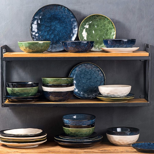 vicrays Ceramic Dessert Salad Plates, 8 Inch, Set of 6, Round, Microwave, Oven, and Dishwasher Safe, Scratch Resistant,