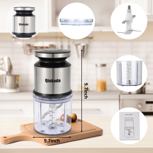 Qinkada Mini Food Processor, 2.5Cup/ 600ML Baby Food Maker, 400W Power Grinder for Fruit, Vegetable, Meat, Baby Food Pur