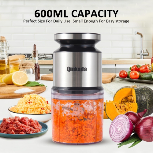 Qinkada Mini Food Processor, 2.5Cup/ 600ML Baby Food Maker, 400W Power Grinder for Fruit, Vegetable, Meat, Baby Food Pur