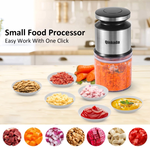 Qinkada Mini Food Processor, 2.5Cup/ 600ML Baby Food Maker, 400W Power Grinder for Fruit, Vegetable, Meat, Baby Food Pur