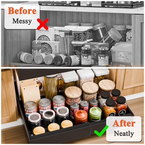 Jgeuyer Pull Out Cabinet Organizer Expandable 12.6-20.5" Heavy Duty Adjustable Slide Out Drawer for Kitchen Cabinets Pot