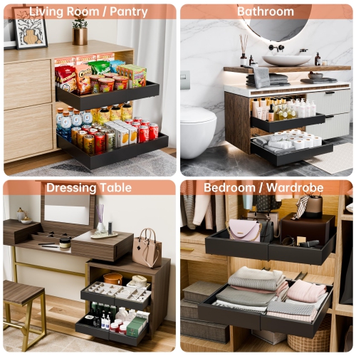 Jgeuyer Pull Out Cabinet Organizer Expandable 12.6-20.5" Heavy Duty Adjustable Slide Out Drawer for Kitchen Cabinets Pot