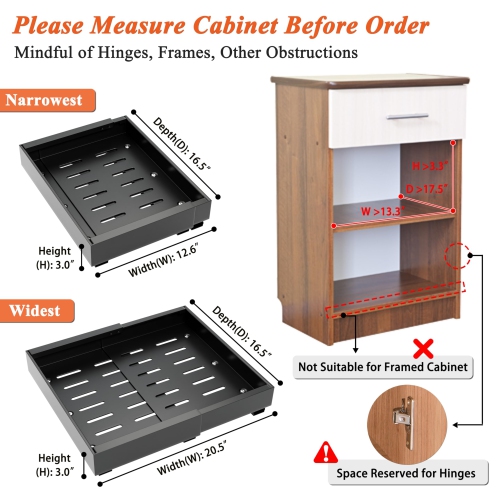 Jgeuyer Pull Out Cabinet Organizer Expandable 12.6-20.5" Heavy Duty Adjustable Slide Out Drawer for Kitchen Cabinets Pot