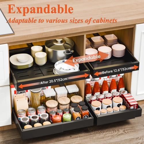 Jgeuyer Pull Out Cabinet Organizer Expandable 12.6-20.5" Heavy Duty Adjustable Slide Out Drawer for Kitchen Cabinets Pot