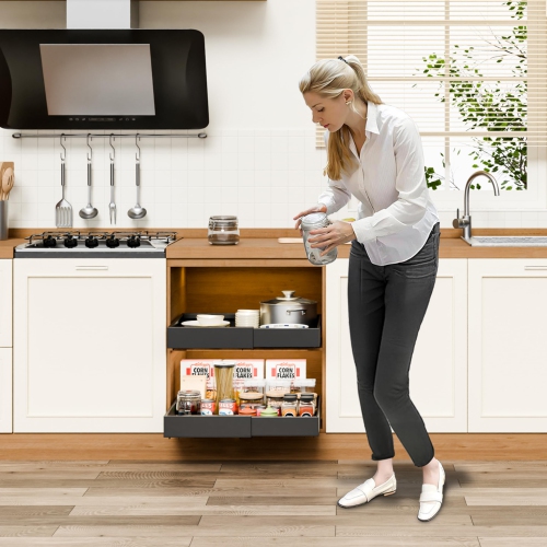 Jgeuyer Pull Out Cabinet Organizer Expandable 12.6-20.5" Heavy Duty Adjustable Slide Out Drawer for Kitchen Cabinets Pot