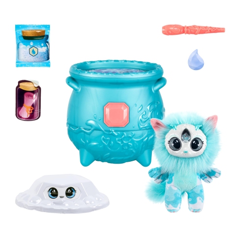 Magic Mixies Magical Gem Surprise Water Magic Cauldron - Reveal a Non-Electronic Mixie Plushie and Magic Ring with a pop