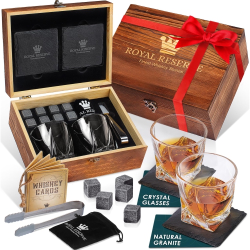 Ensemble de 2 verres à whisky avec pierres à whisky de Royal Reserve - Pinces et sous-verres