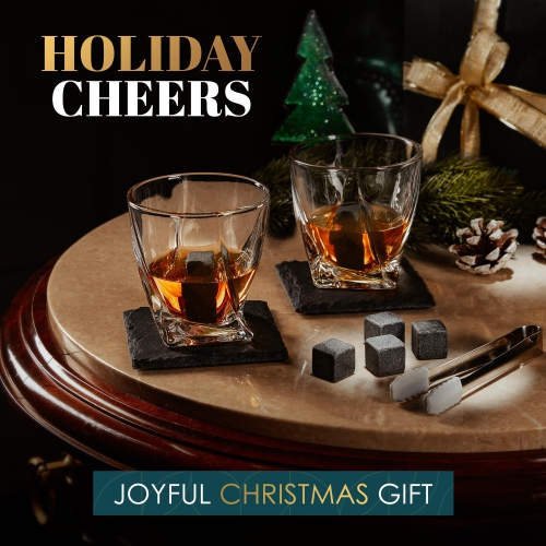 Ensemble de 2 verres à whisky avec pierres à whisky de Royal Reserve - Pinces et sous-verres