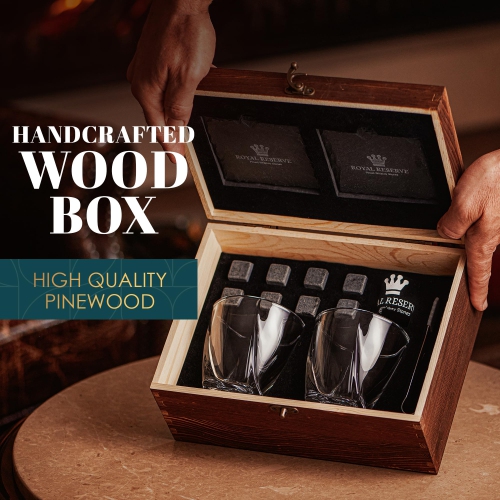 Ensemble de 2 verres à whisky avec pierres à whisky de Royal Reserve - Pinces et sous-verres