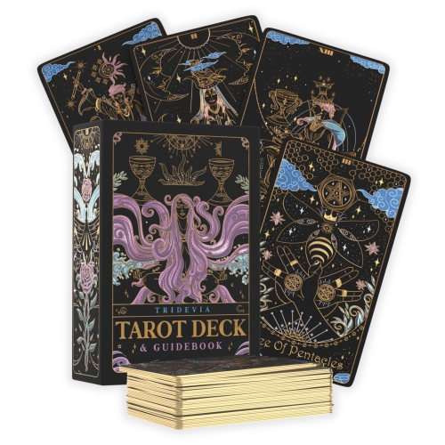 Cartes Tarot Calmoura Tridevia avec guide&nbsp;: Ensemble de 78 cartes Tarot et livret avec Affirmations dans une boîte de luxe - G