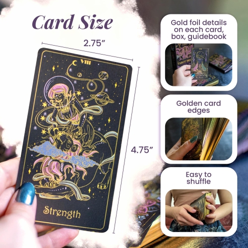 Cartes Tarot Calmoura Tridevia avec guide&nbsp;: Ensemble de 78 cartes Tarot et livret avec Affirmations dans une boîte de luxe - G