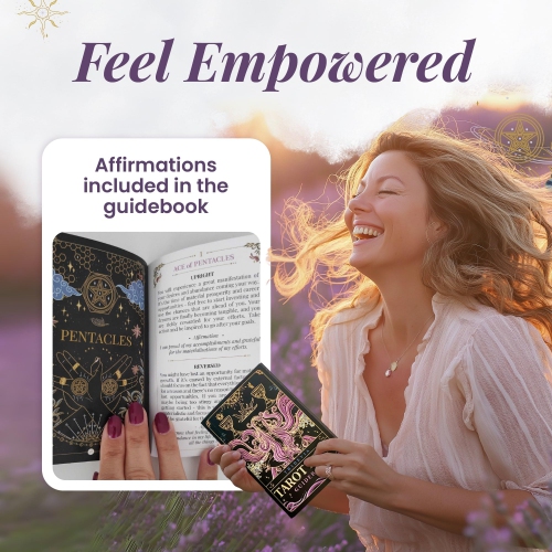 Cartes Tarot Calmoura Tridevia avec guide&nbsp;: Ensemble de 78 cartes Tarot et livret avec Affirmations dans une boîte de luxe - G