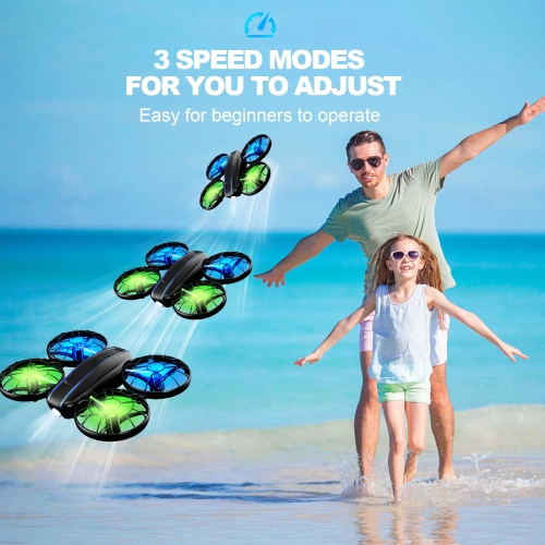RC Drone for Kids and Beginner, Small RC Quadcopter with Lights and 3D Flip, Altitude Hold, Headless Mode, Propeller Ful