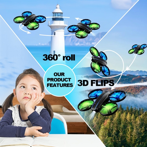 RC Drone for Kids and Beginner, Small RC Quadcopter with Lights and 3D Flip, Altitude Hold, Headless Mode, Propeller Ful