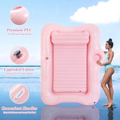 MoKo Pool Floats Adult, 84" x 58" Large Floating Bed with Ice Bar, Tanning Chair Inflatable Lounger with Drink Holder Po