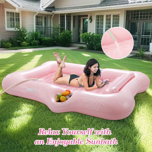 MoKo Pool Floats Adult, 84" x 58" Large Floating Bed with Ice Bar, Tanning Chair Inflatable Lounger with Drink Holder Po