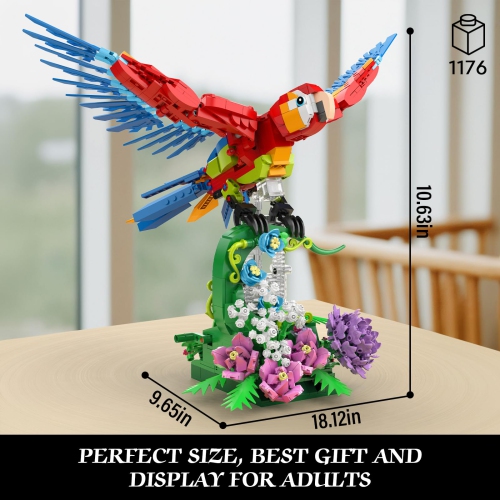Vziimo Parrot Floral Building Set, MOC Flower and Parrot Collectible Table Art Kit, Creator 2 in 1 Animals Bird Ideas Gi