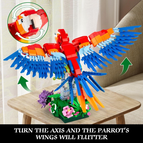 Vziimo Parrot Floral Building Set, MOC Flower and Parrot Collectible Table Art Kit, Creator 2 in 1 Animals Bird Ideas Gi