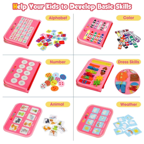 Winblo Toddler Busy Board - Montessori Toys for 1-3 Year Old Girl Birthday Gift, Educational Learning Sensory Busy Book