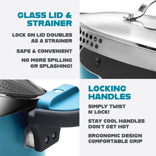 Gotham Steel 5 Quart Stock Pot with Strainer Lid, Nonstick Coated Ceramic Pot, Soup Pot, Pasta Pot with Strainer Insert,