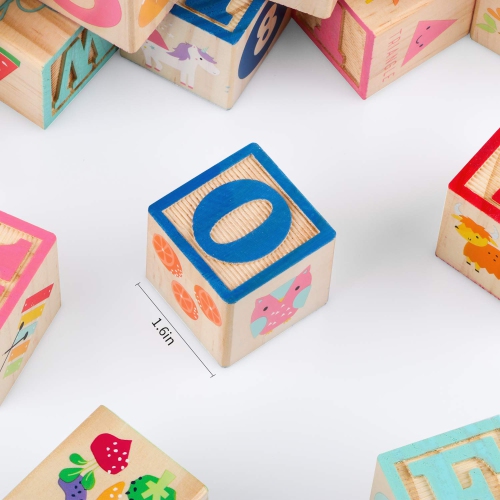Wondertoys 36PCS Wooden ABC and Number Blocks for Toddlers - 1.65'' Large Stacking Alphabet Building Games - Montessori