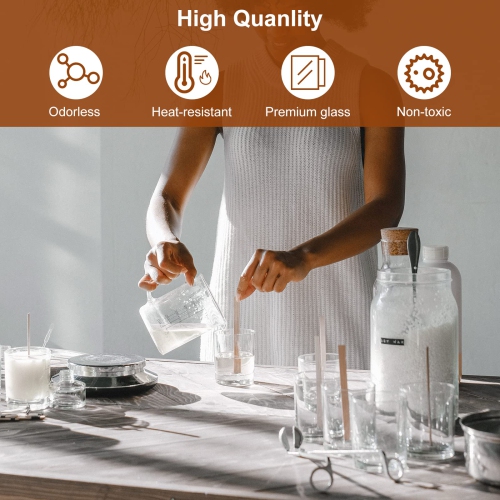 CONNOO 12Pack 10 OZ Clear Glass Candle Jars with Bamboo Lids for Making Candles, Large Size Empty Candle Tins with Woode