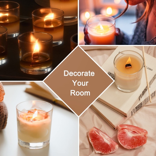 CONNOO 12Pack 10 OZ Clear Glass Candle Jars with Bamboo Lids for Making Candles, Large Size Empty Candle Tins with Woode