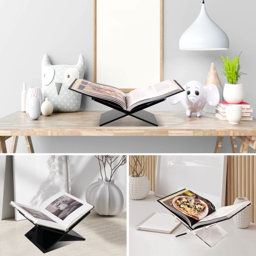 DECORANY Acrylic Book Stand 11 x 7 x 6 in Large Open Book Display Stand for Cookbook Art Book Bible Guest Book - Coffee