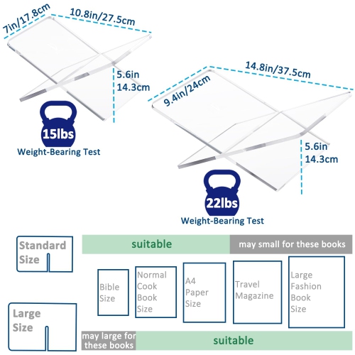 DECORANY Acrylic Book Stand 11 x 7 x 6 in Large Open Book Display Stand for Cookbook Art Book Bible Guest Book - Coffee