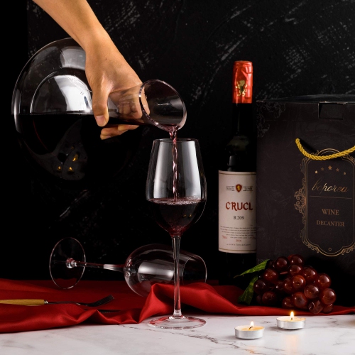 Décanteur à vin de BOPOREA,Carafe à vin rouge,Aérateur à vin,Verre à vin 100 % en cristal sans plomb soufflé à la main avec perles de nettoyage,Déca