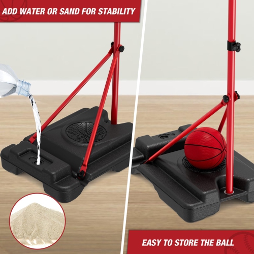 HYES 4 in 1 Kids Basketball Hoop and Tball Set for Toddlers 3-5, Adjustable Hanging Tee Ball Stand with Automatic Pitchi