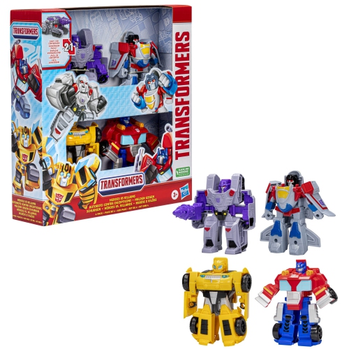 Transformers Toys Heroes vs Villains 4-Pack, Autobot and Decepticon 4.5-Inch Action Figures, Preschool Robot Toys for Ki