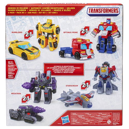 Transformers Toys Heroes vs Villains 4-Pack, Autobot and Decepticon 4.5-Inch Action Figures, Preschool Robot Toys for Ki