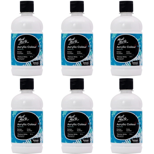 Mont Marte – Peinture acrylique blanc titane, 16,9&nbsp;oz, paq. 6, 16,9&nbsp;oz (500&nbsp;ml), fini semi-mat Convient à f