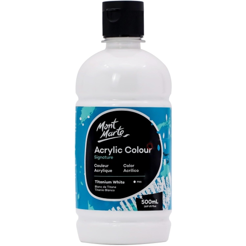 Mont Marte – Peinture acrylique blanc titane, 16,9 oz, paq. 6, 16,9 oz (500 ml), fini semi-mat Convient à f