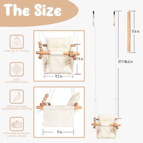 Tislly Baby Swing Outdoor Indoor for Infants, Toddler Swing Seat with Safety Belt, Canvas Hanging Swings Outside Tree Sw