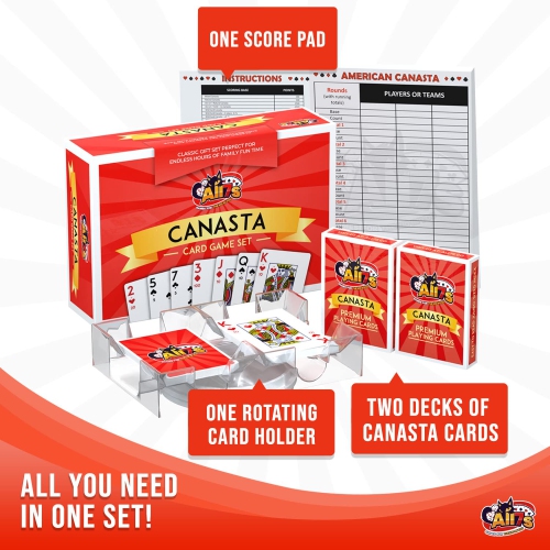 Deluxe Canasta Cards Set with Point Values, The Classic Card Game for Families and Adults on Game Night, Fun Games for 2