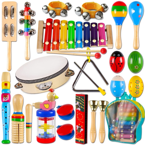 LOOIKOOS  Toddler Musical Instruments, Wooden Percussion Instruments Toy for Kids Baby Preschool Educational Musical Toys