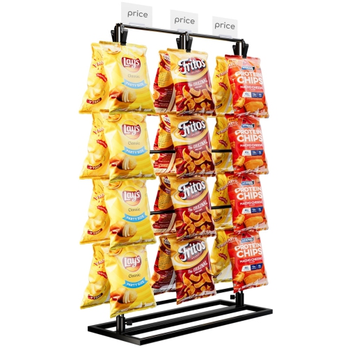 Puricon Chip Rack Display Stand, 3 Row with 48 Clips Chip Stand Display for Party Retail Potato Chip Bag Holder Potato C